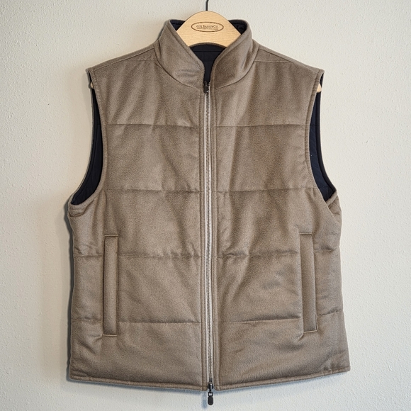 J. Hilburn Men's Quilted Reversible Cashmere Vest Sz 40S Old Money Preppy Classy